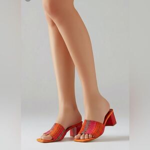 ♥️ STUART WEITZMAN Vintage Leather Orange Red Slip on Open Toe Sandals size 8